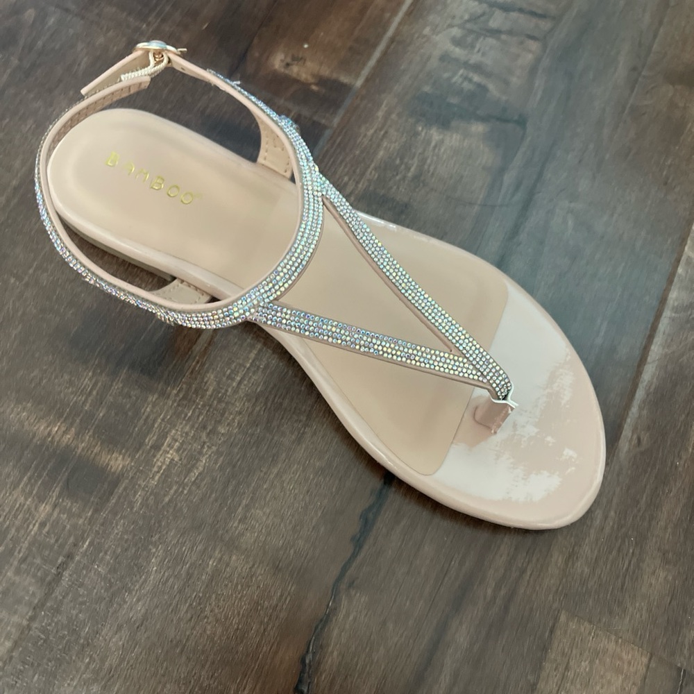 Beige Strappy Sandals with rhinestone straps
